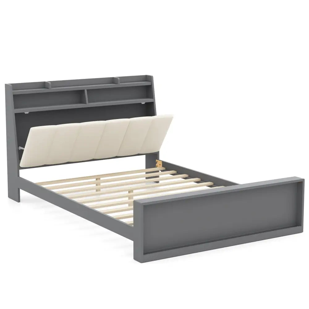 Full Size Bed Frame with Storage Modern Platform Bed with Headboard-Full Size - Gray - Simple Bed Frame