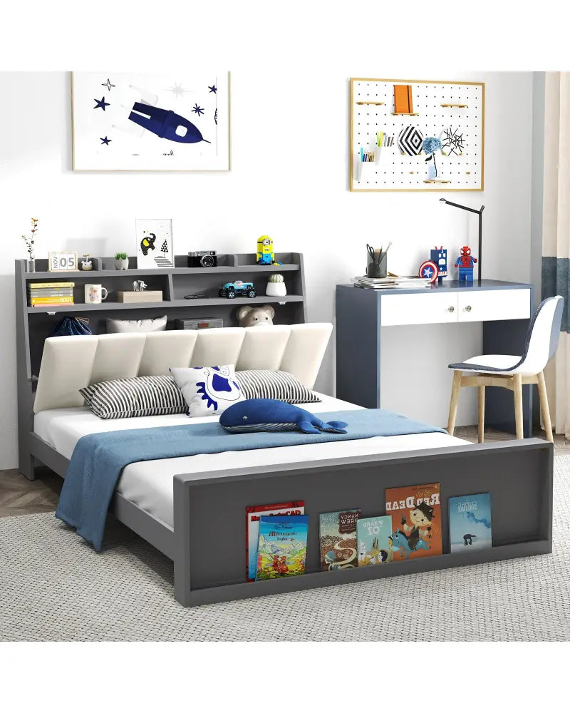 Full Size Bed Frame with Storage Modern Platform Bed with Headboard-Full Size - Gray - Simple Bed Frame