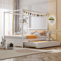 Full Size Canopy Bed with Trundle Wooden Platform Bed Frame Headboard-White - White - Trundle Bed Frame