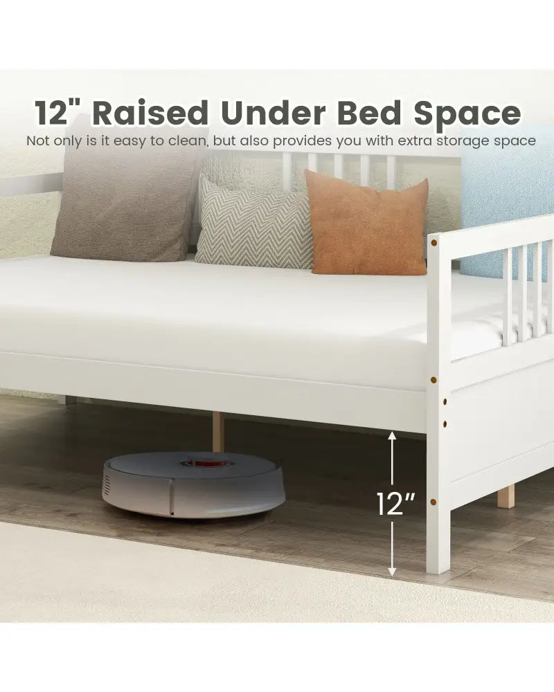 Full Size Daybed Frame with Guardrails-White - White - Trundle Bed Frame