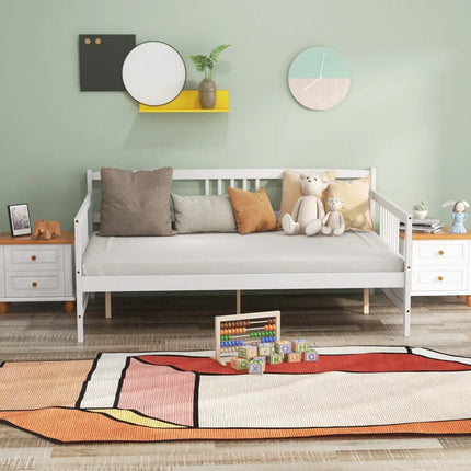 Full Size Daybed Frame with Guardrails-White - White - Trundle Bed Frame