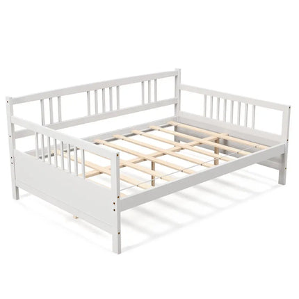 Full Size Daybed Frame with Guardrails-White - White - Trundle Bed Frame