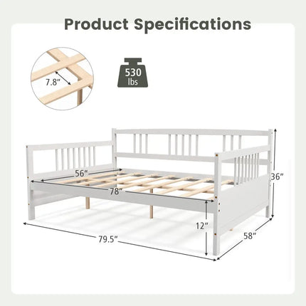 Full Size Daybed Frame with Guardrails-White - White - Trundle Bed Frame
