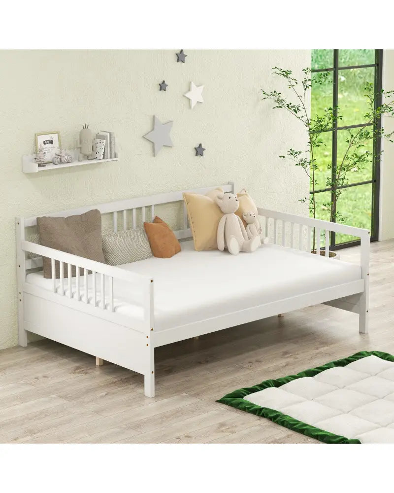 Full Size Daybed Frame with Guardrails-White - White - Trundle Bed Frame