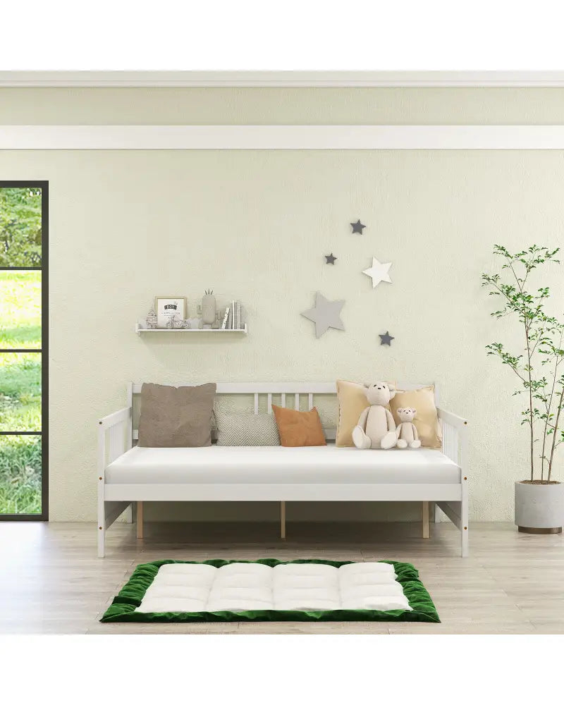Full Size Daybed Frame with Guardrails-White - White - Trundle Bed Frame