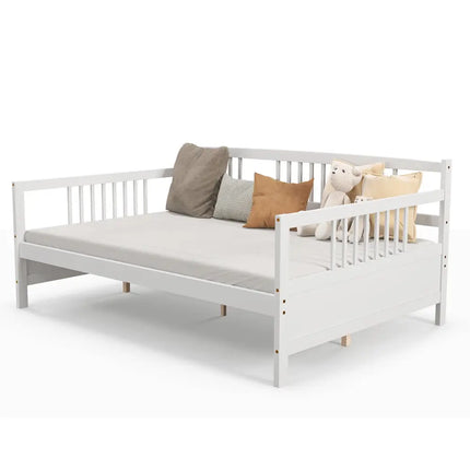 Full Size Daybed Frame with Guardrails-White - White - Trundle Bed Frame