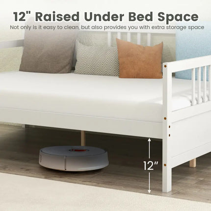 Full Size Daybed Frame with Guardrails-White - White - Trundle Bed Frame