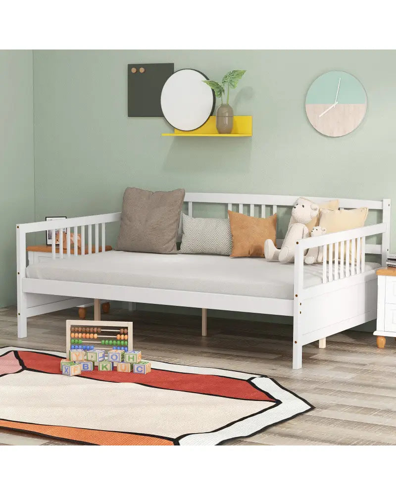 Full Size Daybed Frame with Guardrails-White - White - Trundle Bed Frame