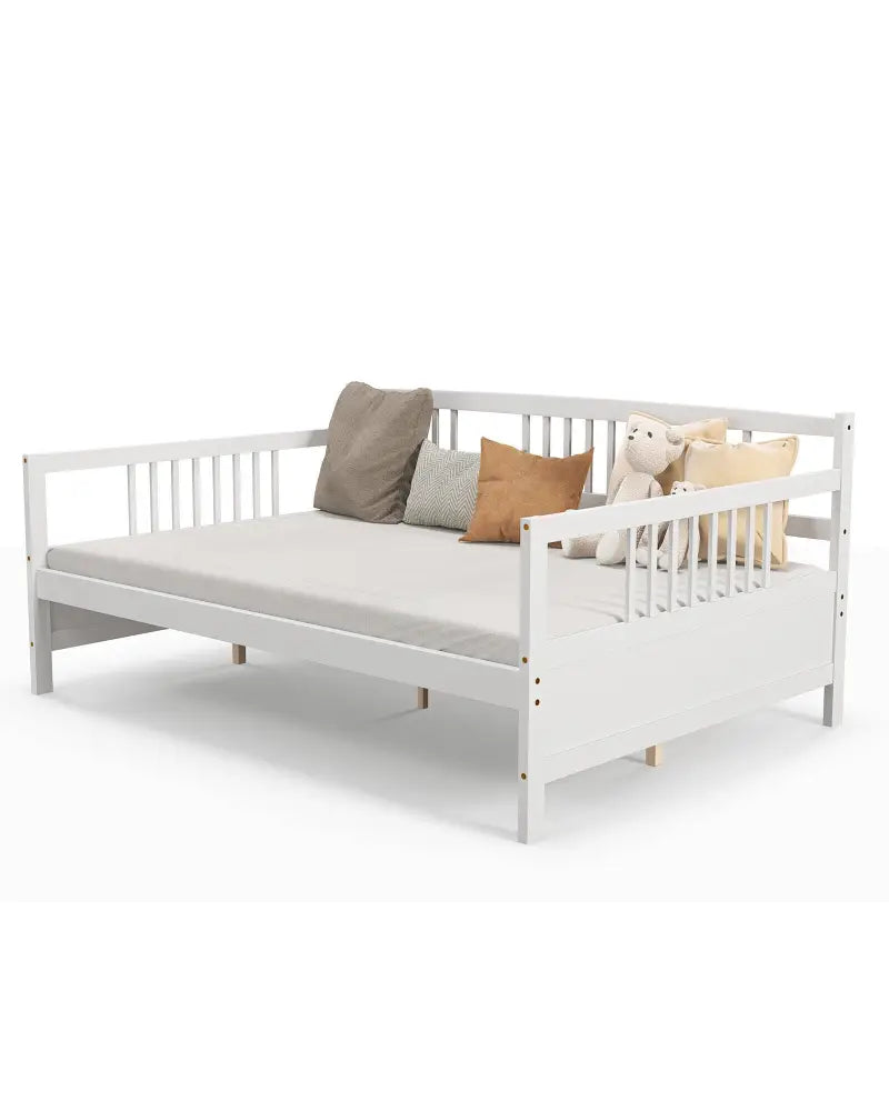 Full Size Daybed Frame with Guardrails-White - White - Trundle Bed Frame