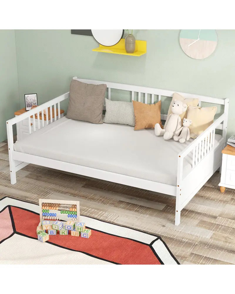 Full Size Daybed Frame with Guardrails-White - White - Trundle Bed Frame
