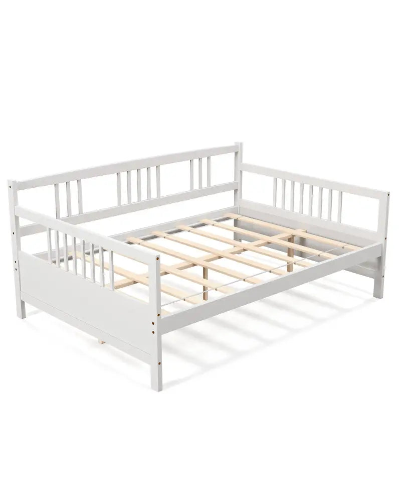 Full Size Daybed Frame with Guardrails-White - White - Trundle Bed Frame
