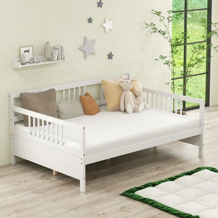 Full Size Daybed Frame with Guardrails-White - White - Trundle Bed Frame