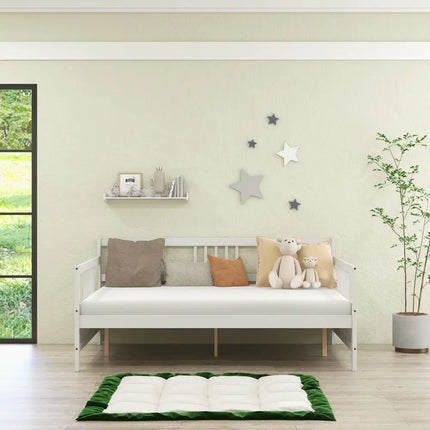 Full Size Daybed Frame with Guardrails-White - White - Trundle Bed Frame