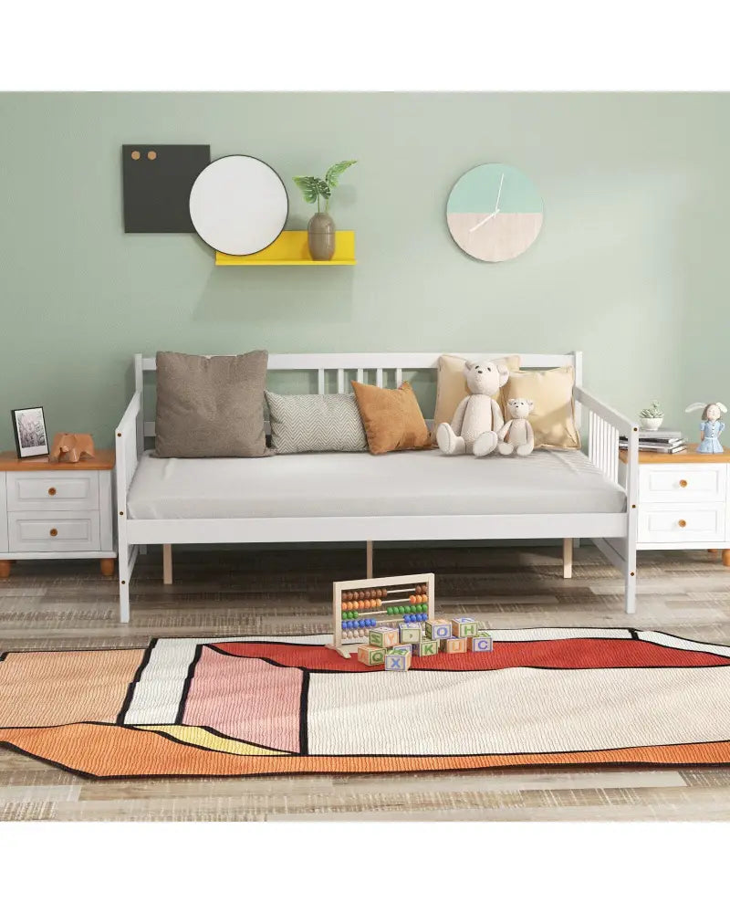 Full Size Daybed Frame with Guardrails-White - White - Trundle Bed Frame