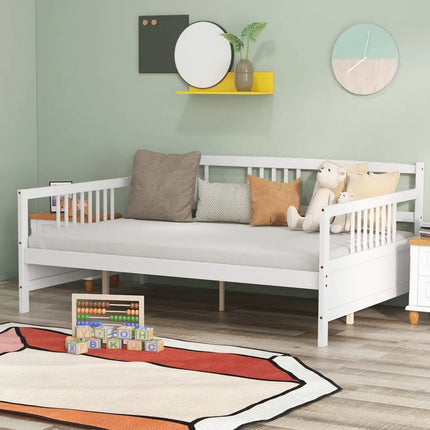 Full Size Daybed Frame with Guardrails-White - White - Trundle Bed Frame