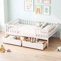 Full Size Daybed with Fence and 2 Drawers for Boys and Girls-White - White - Trundle Bed Frame