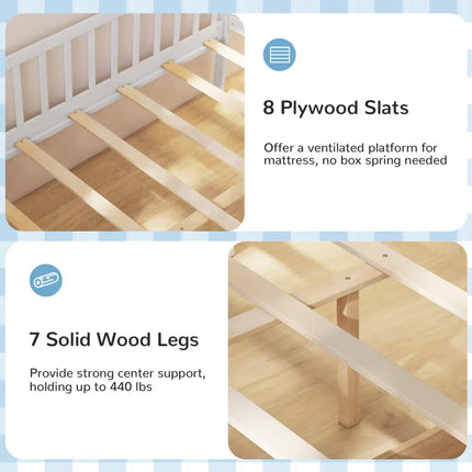 Full Size Daybed with Fence and 2 Drawers for Boys and Girls-White - White - Trundle Bed Frame