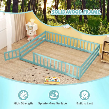 Full Size Floor Bed with Full Length Safety Guardrails-Dark Green - Dark Green - Toddler Beds