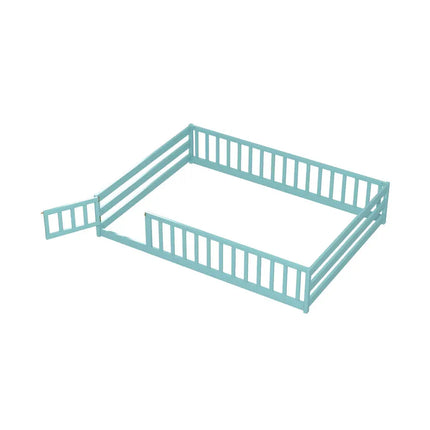 Full Size Floor Bed with Full Length Safety Guardrails-Dark Green - Dark Green - Toddler Beds