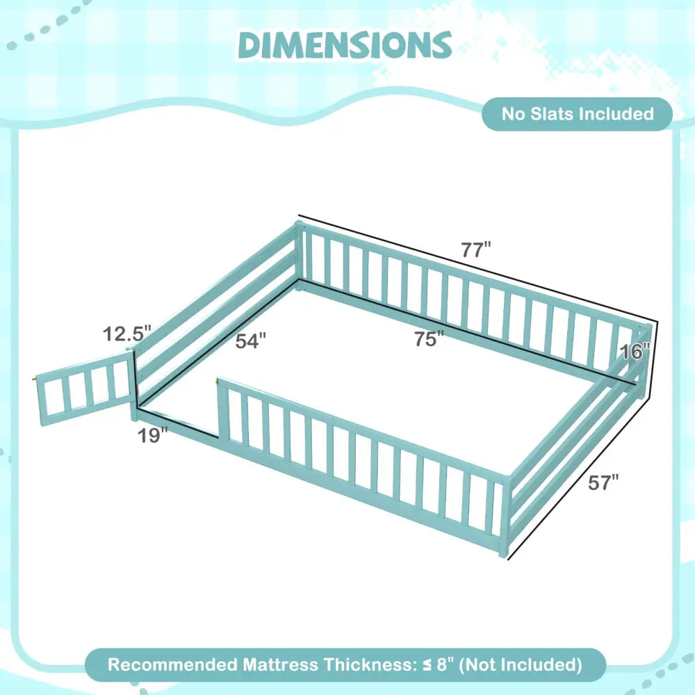 Full Size Floor Bed with Full Length Safety Guardrails-Dark Green - Dark Green - Toddler Beds