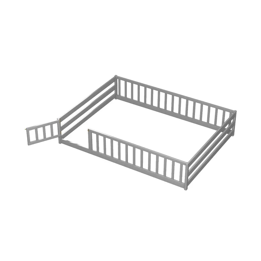 Full Size Floor Bed with Full Length Safety Guardrails-Gray - Gray - Toddler Beds
