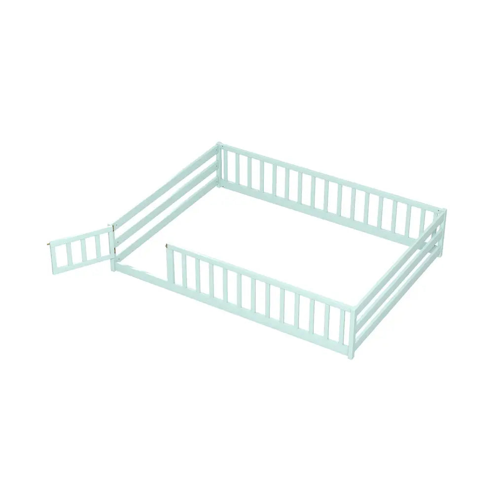 Full Size Floor Bed with Full Length Safety Guardrails-Light Green - Light Green - Toddler Beds