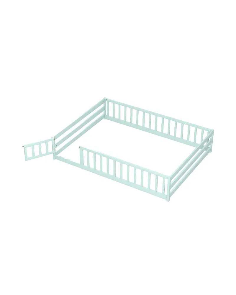 Full Size Floor Bed with Full Length Safety Guardrails-Light Green - Light Green - Toddler Beds