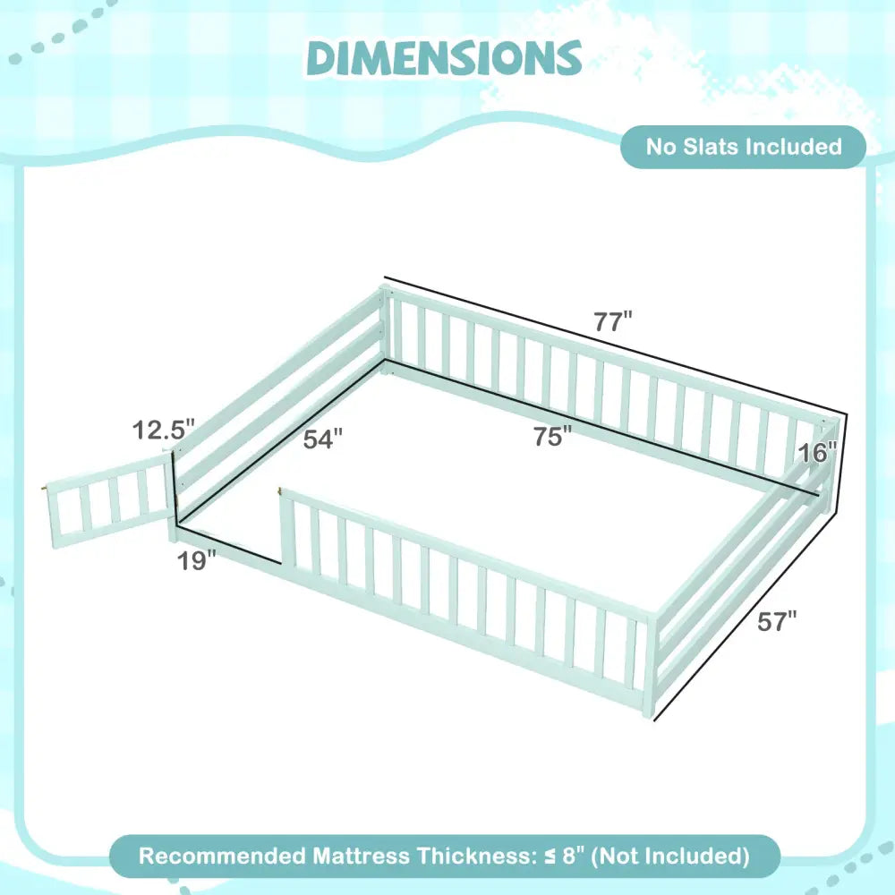 Full Size Floor Bed with Full Length Safety Guardrails-Light Green - Light Green - Toddler Beds