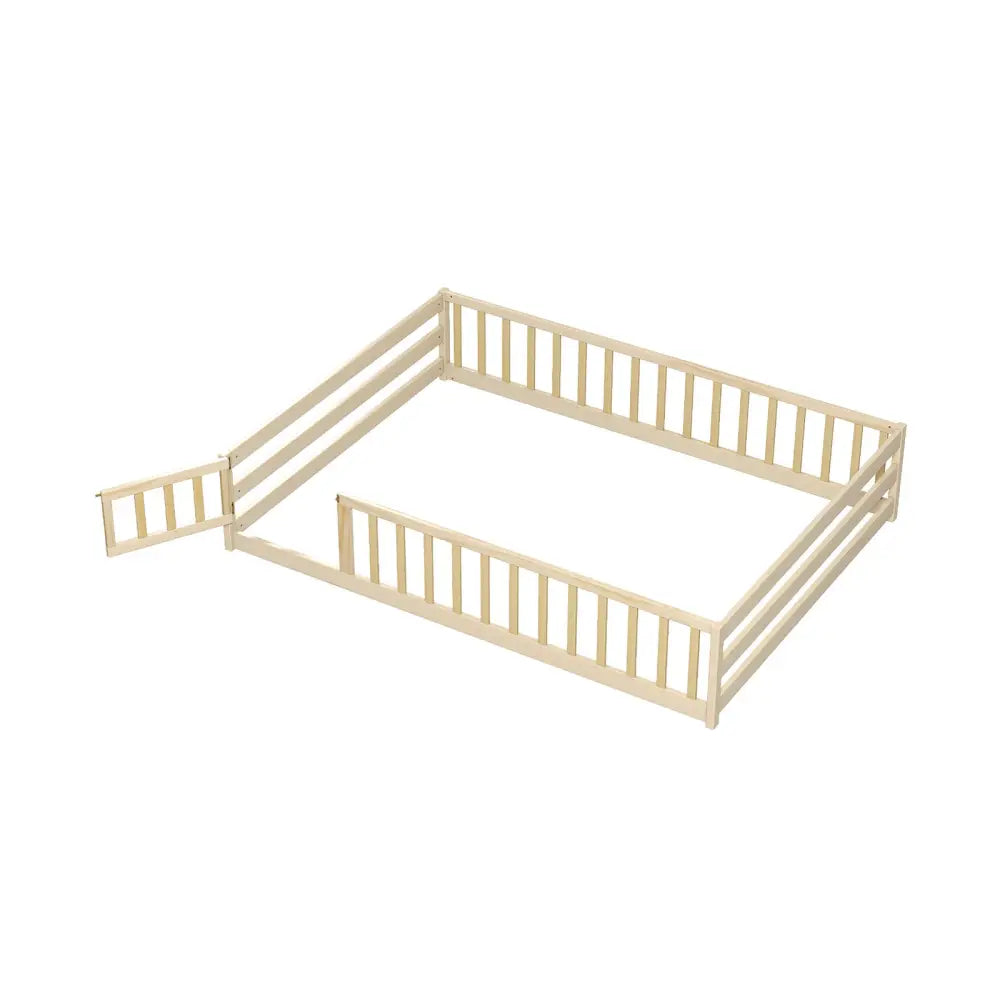 Full Size Floor Bed with Full Length Safety Guardrails-Natural - Natural - Toddler Beds