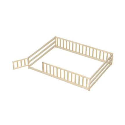 Full Size Floor Bed with Full Length Safety Guardrails-Natural - Natural - Toddler Beds