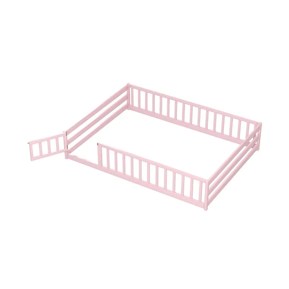 Full Size Floor Bed with Full Length Safety Guardrails-Pink - Pink - Toddler Beds