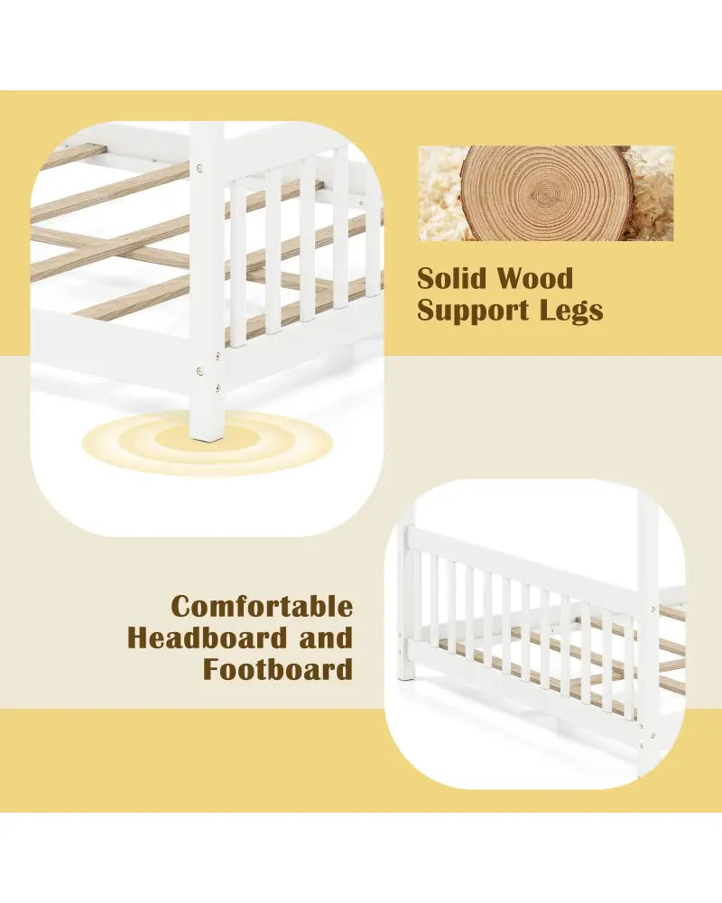 Full Size House Bed Montessori Floor Bed with Headboard-White - White - Simple Bed Frame