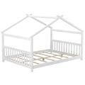 Full Size House Bed Montessori Floor Bed with Headboard-White - White - Simple Bed Frame