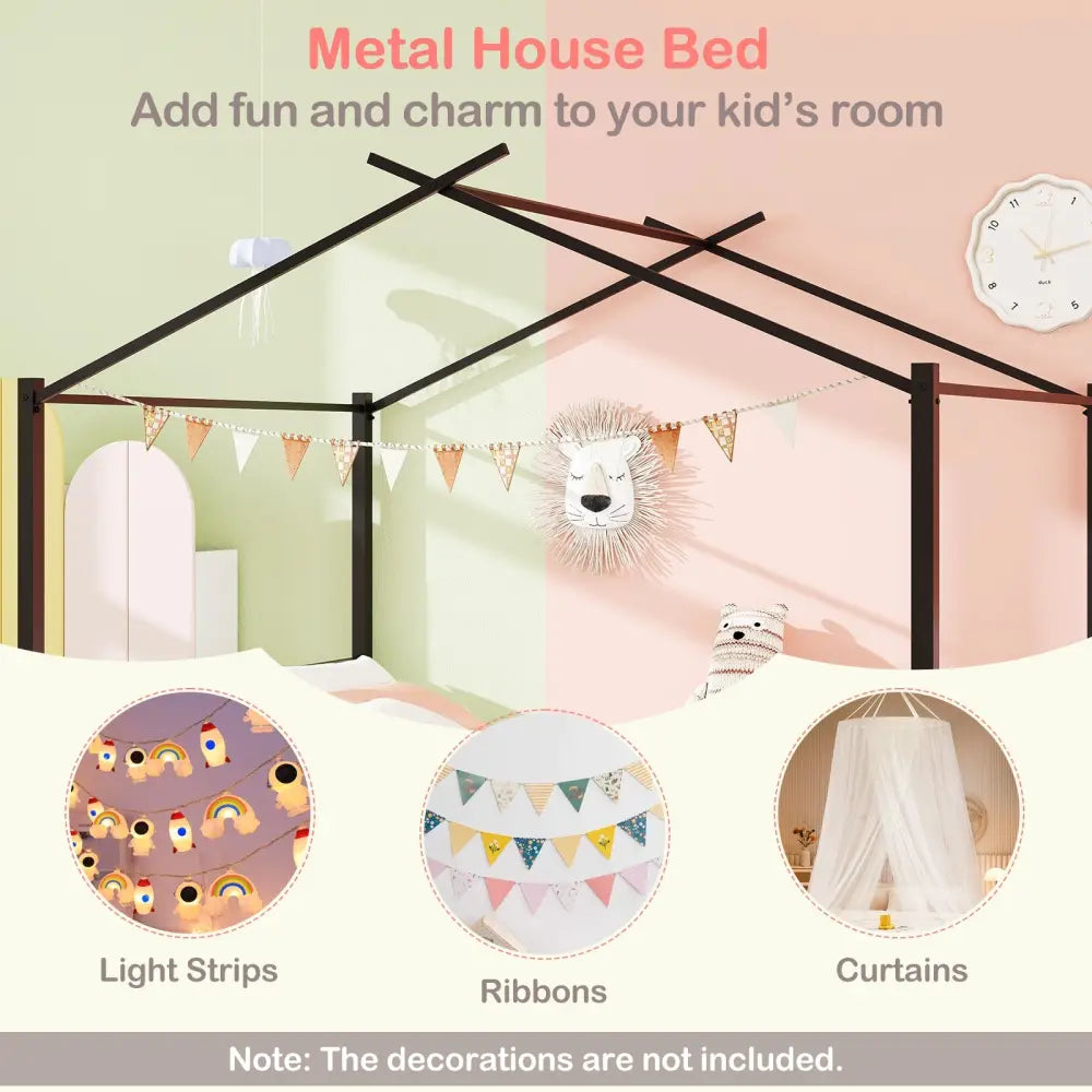 Full Size Metal House Bed with 2 Fabric Drawers for Kids-Black - Black - Toddler Beds