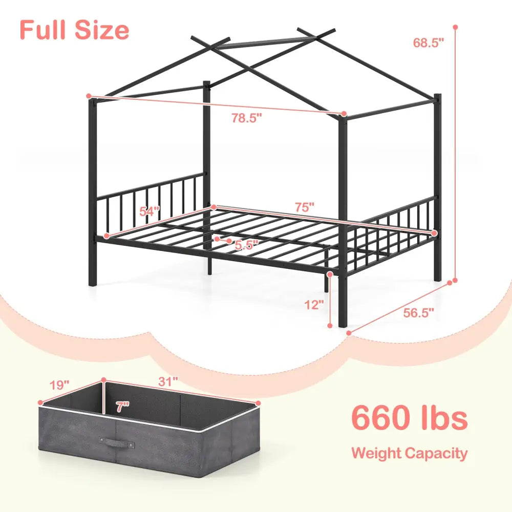 Full Size Metal House Bed with 2 Fabric Drawers for Kids-Black - Black - Toddler Beds