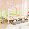 Full Size Metal House Bed with 2 Fabric Drawers for Kids-White - White - Toddler Beds