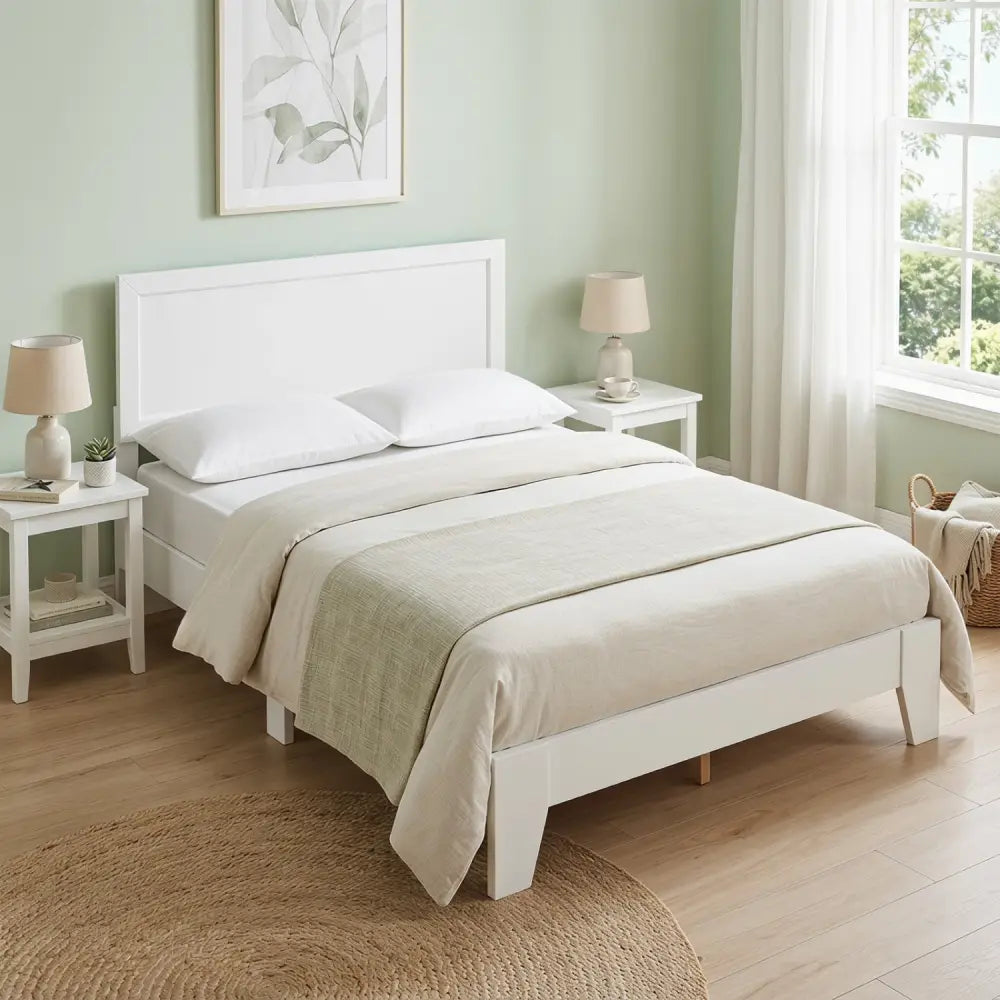 Full Size Modern Bed Frame with Headboard No Box Spring Needed-White - White - Simple Bed Frame
