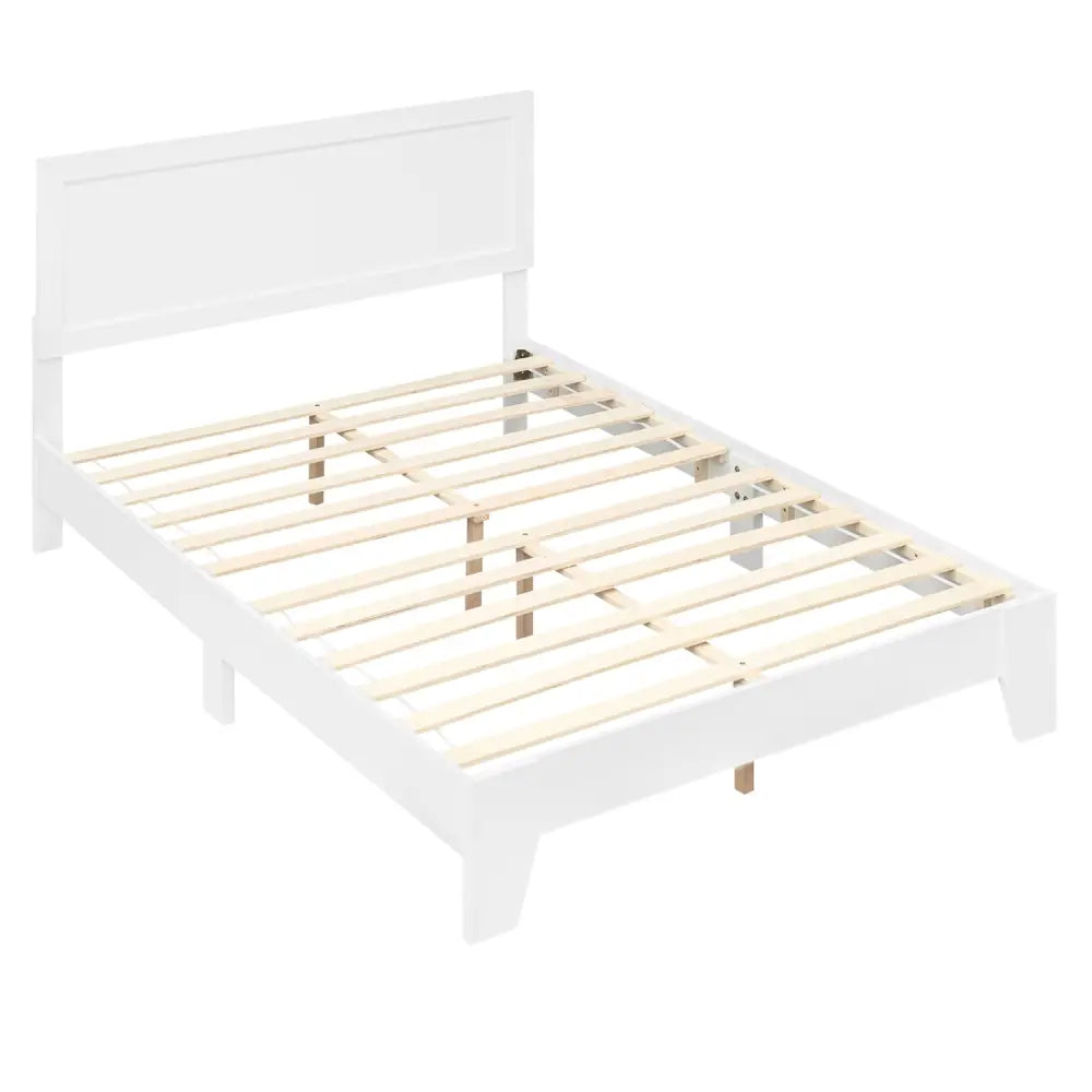 Full Size Modern Bed Frame with Headboard No Box Spring Needed-White - White - Simple Bed Frame