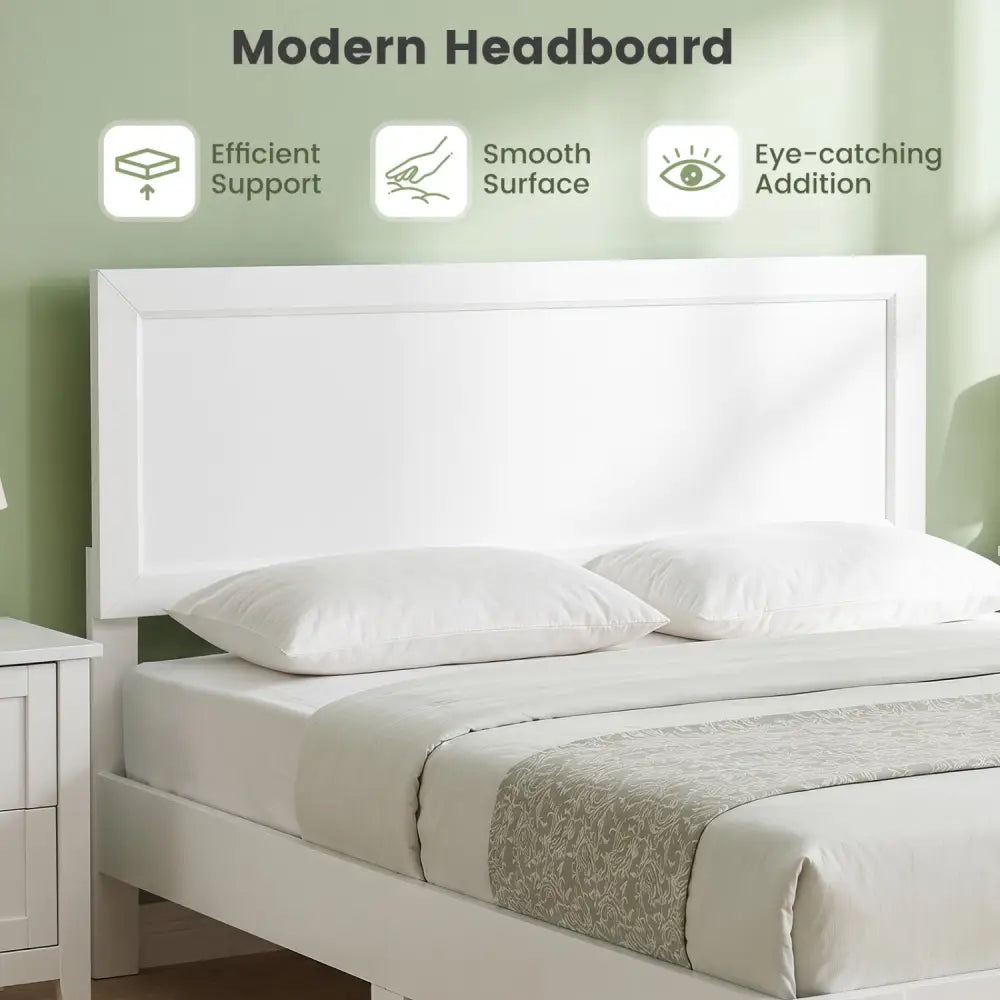 Full Size Modern Bed Frame with Headboard No Box Spring Needed-White - White - Simple Bed Frame
