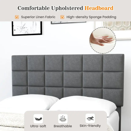 Full Size Modern Linen Bed Frame with Adjustable Headboard-Gray - Gray - Simple Bed Frame