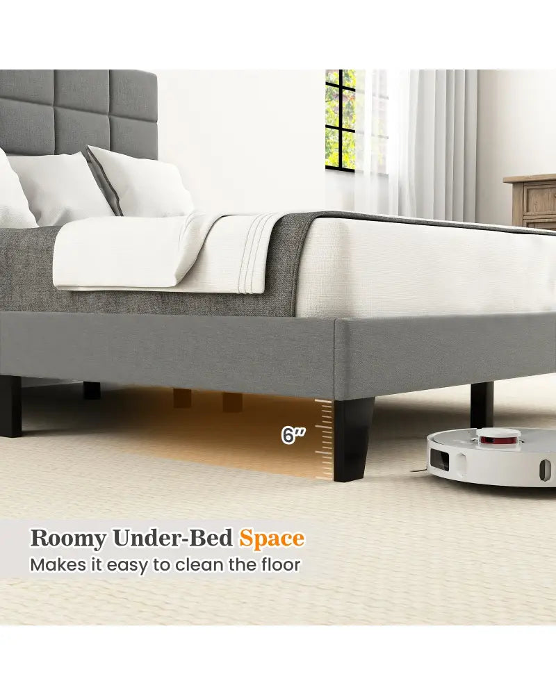 Full Size Modern Linen Bed Frame with Adjustable Headboard-Gray - Gray - Simple Bed Frame