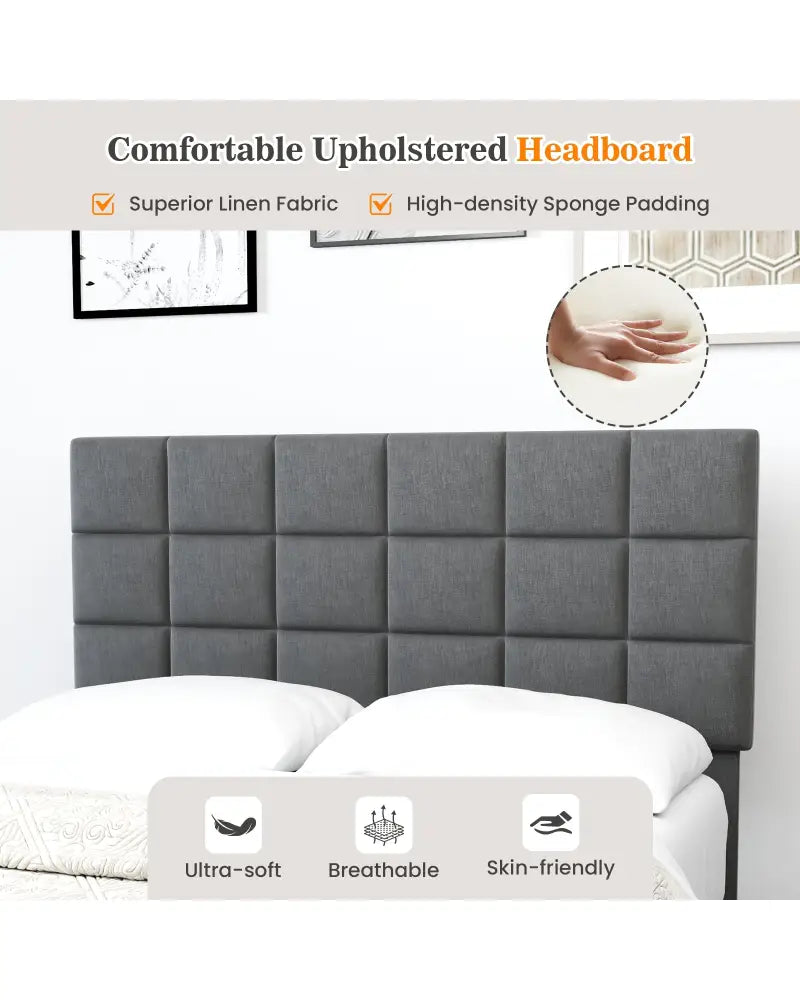 Full Size Modern Linen Bed Frame with Adjustable Headboard-Gray - Gray - Simple Bed Frame
