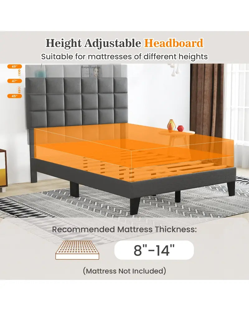 Full Size Modern Linen Bed Frame with Adjustable Headboard-Gray - Gray - Simple Bed Frame