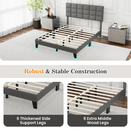 Full Size Modern Linen Bed Frame with Adjustable Headboard-Gray - Gray - Simple Bed Frame