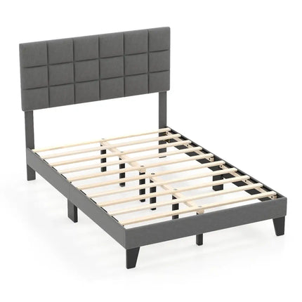 Full Size Modern Linen Bed Frame with Adjustable Headboard-Gray - Gray - Simple Bed Frame