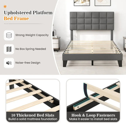 Full Size Modern Linen Bed Frame with Adjustable Headboard-Gray - Gray - Simple Bed Frame