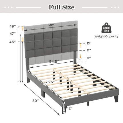 Full Size Modern Linen Bed Frame with Adjustable Headboard-Gray - Gray - Simple Bed Frame