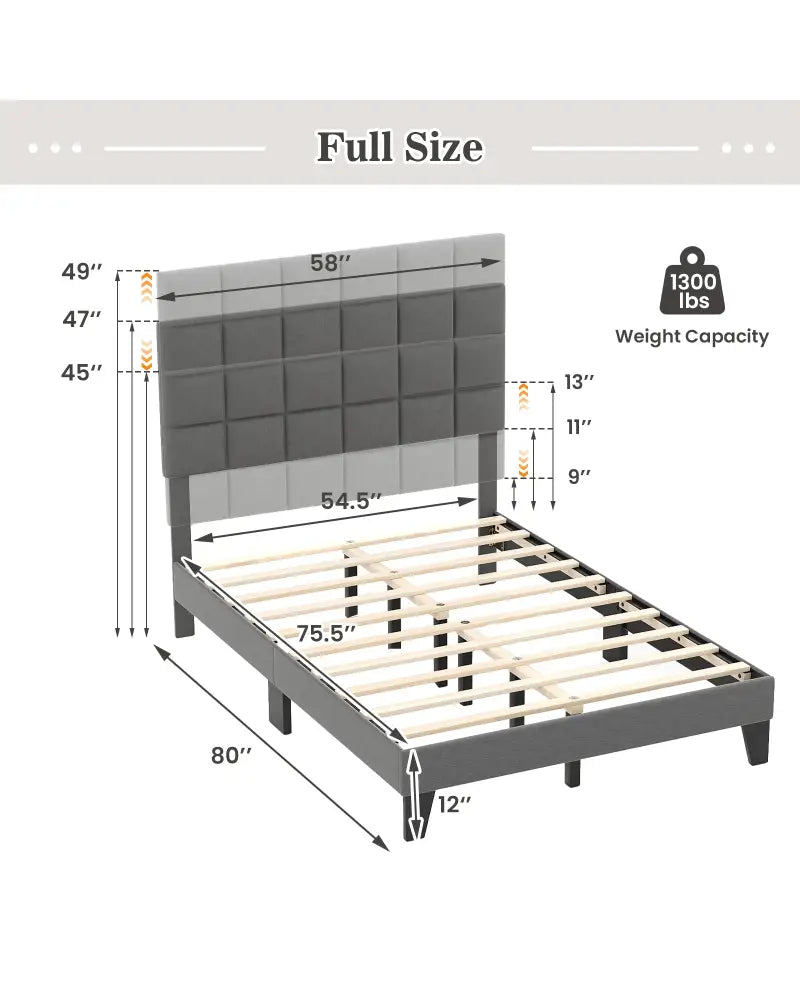 Full Size Modern Linen Bed Frame with Adjustable Headboard-Gray - Gray - Simple Bed Frame