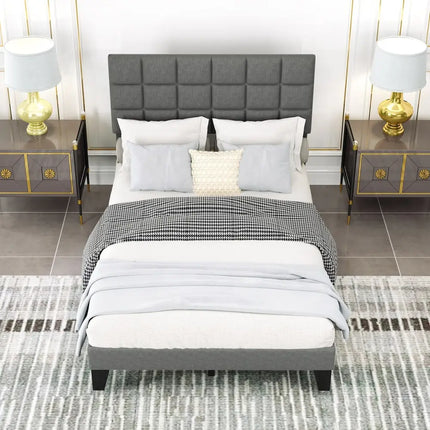 Full Size Modern Linen Bed Frame with Adjustable Headboard-Gray - Gray - Simple Bed Frame