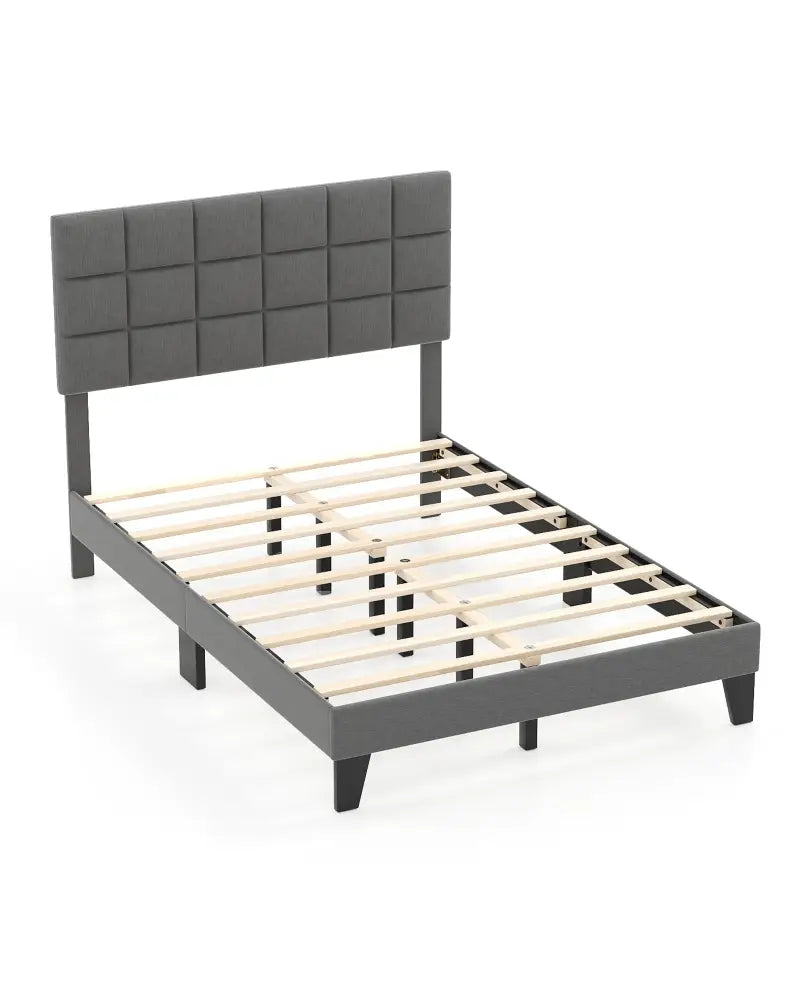 Full Size Modern Linen Bed Frame with Adjustable Headboard-Gray - Gray - Simple Bed Frame